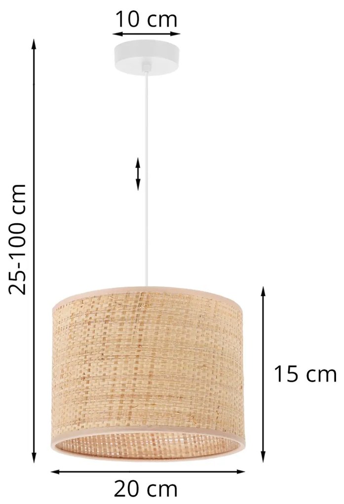 Závesné svietidlo Rattan, 1x ratanové tienidlo, (fi 20cm), w