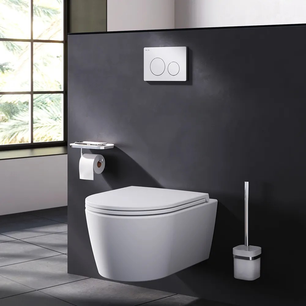 Toaletný set s inštaláciou AM.PM IIS90101.NA1700 bezokrajové, so sedadlom microlift, biela mechanické tlačidlo na splachovanie