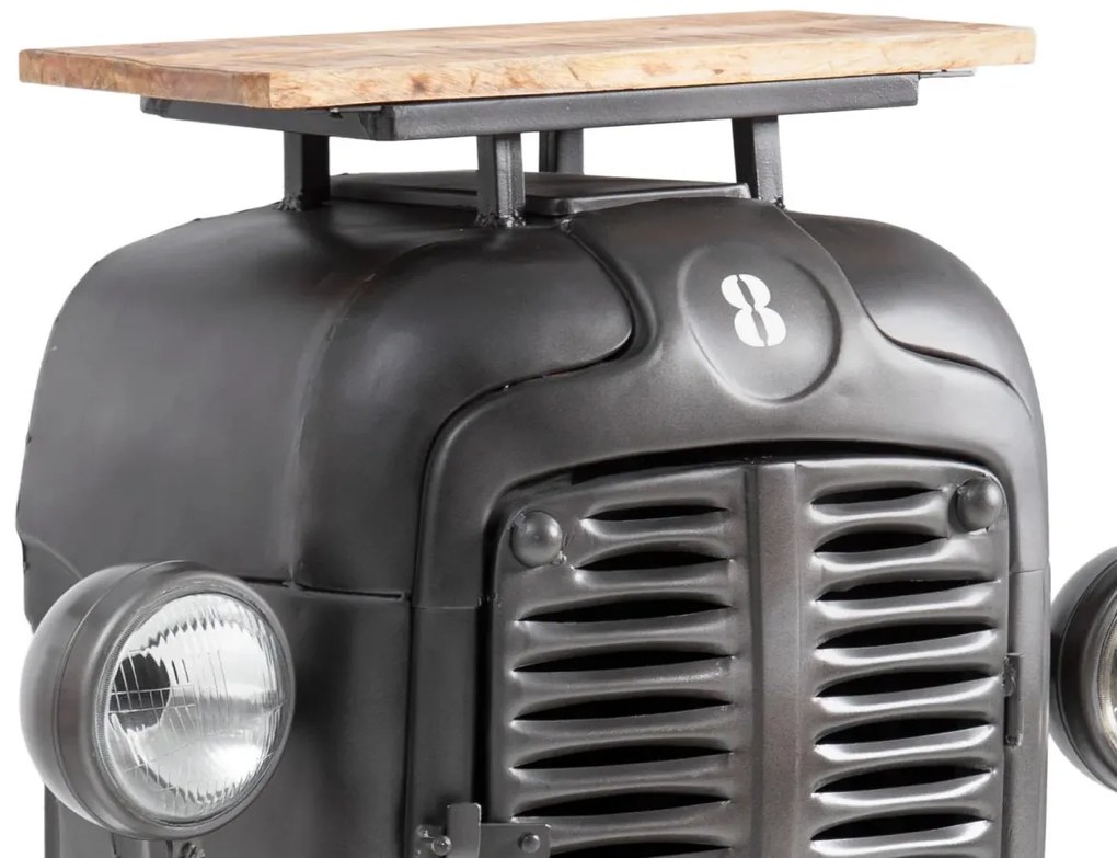 furniture-nabytek.cz - Masivní barový jídelní stůl Traktor z kovu a dřeva, lakovaný, šedý – 90×38×100 cm