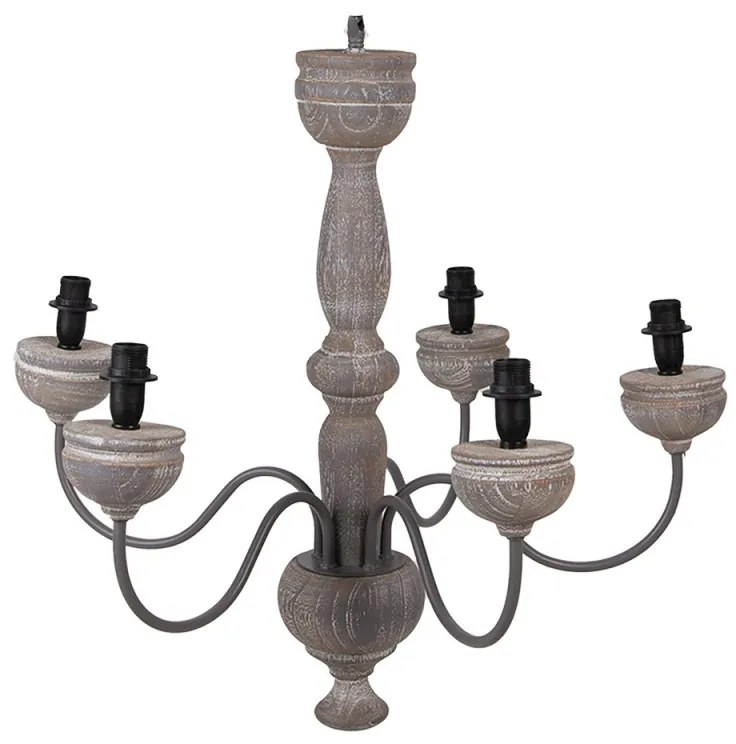 Drevený luster retro 5 ramenný sivý