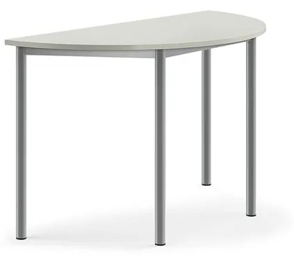 Stôl SONITUS, polkruh, 1200x600x720 mm, HPL - šedá, strieborná