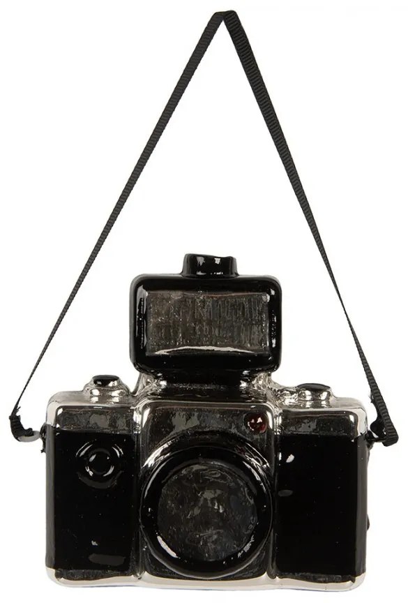 Vianočná sklenená závesná ozdoba starý fotoaparát - 9*5*9 cm
