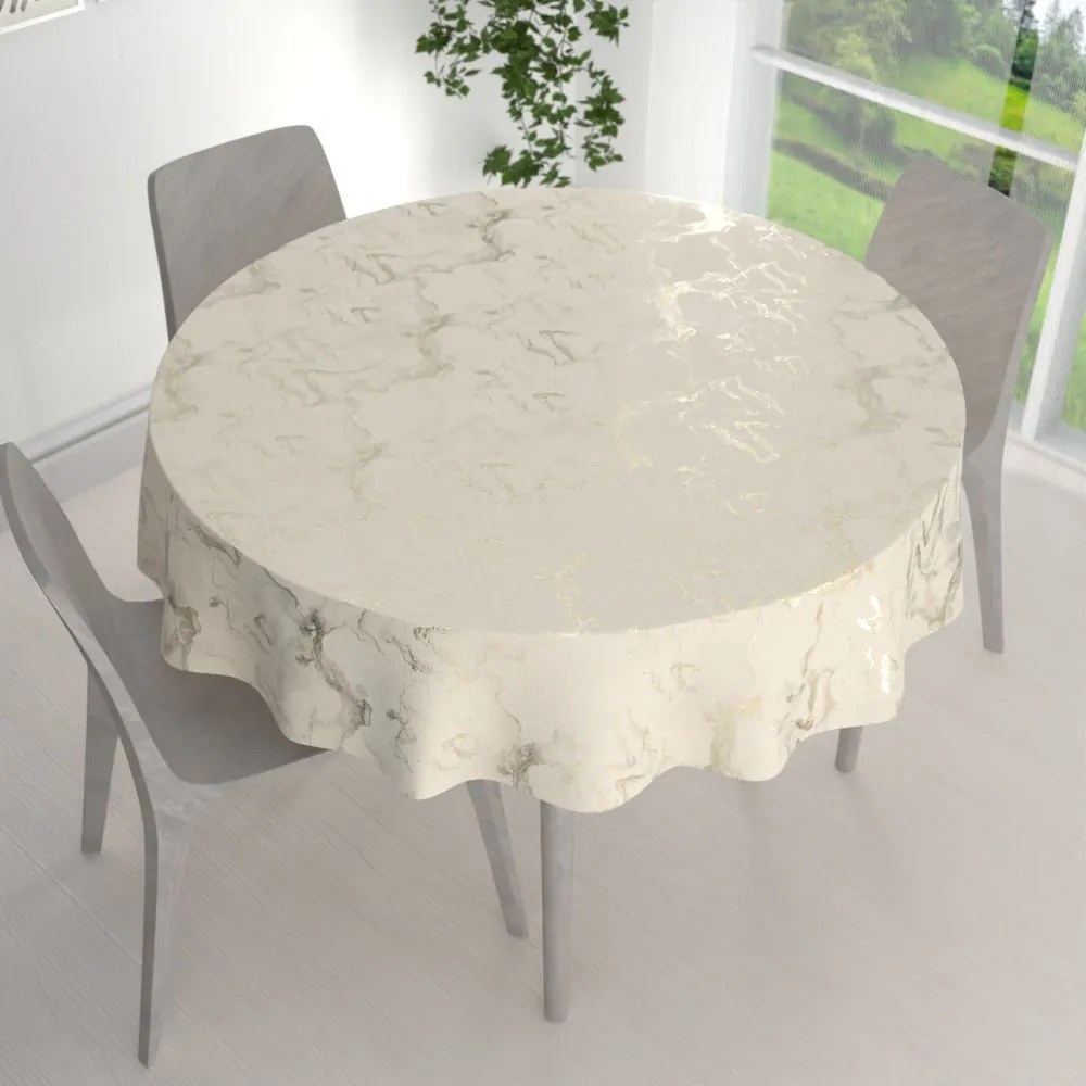 Biante Veľký zamatový okrúhly obrus Isabela IBL-017 Zlatý/dymový mramor na smotanovom Ø 190 cm