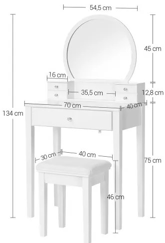 Toaletný stolík so zrkadlom a stolíkom RDT152W01