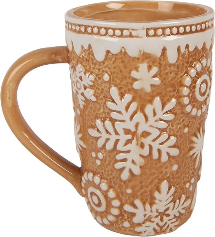 Hnedý vysoký hrnček Snowflakes - 14*10*15 cm / 575 ml
