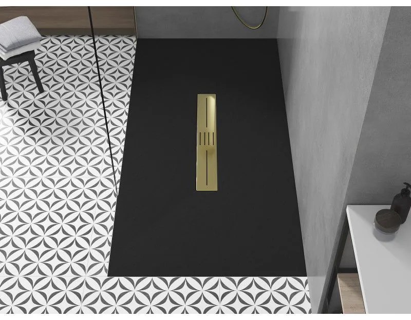 Mexen Toro, SMC obdĺžniková sprchová vanička 170 x 80 cm, čierna, zlatá krytka, 43708017-G