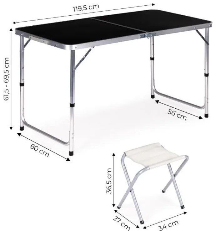 Bestent Kempingový stôl skladací 120x60cm a 4 stoličky Black