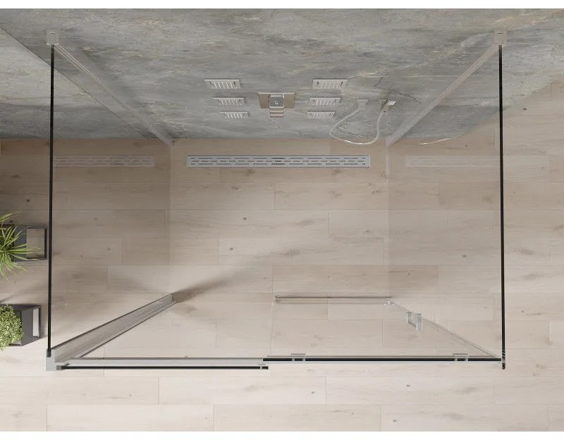 Mexen Omega, 3-stenný sprchovací kút s posuvnými dverami 110 (dvere) x 100 (stena) cm, 8mm číre sklo, chrómový profil, 825-110-100-01-00-3S