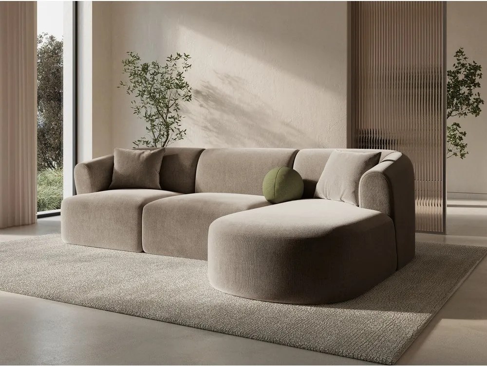 Svetlohnedá zamatová rohová pohovka (pravý roh/s leňoškou) Campi – Cosmopolitan Design