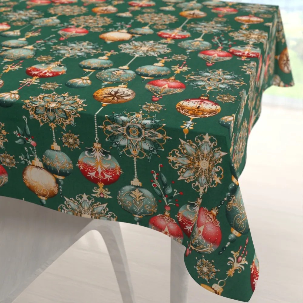 Biante Bavlnený štvorcový obrus Sandra SA-529 Vianočné banky na zelenom 140x140 cm
