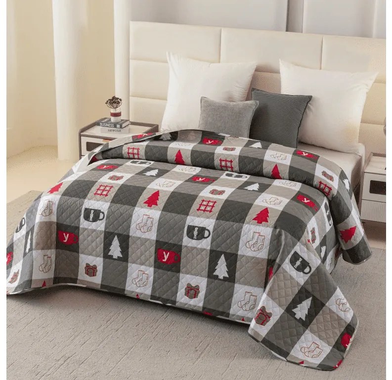 Prehoz na posteľ CHRISTMAS SOCKS zelený Rozmer: 170 x 210 cm