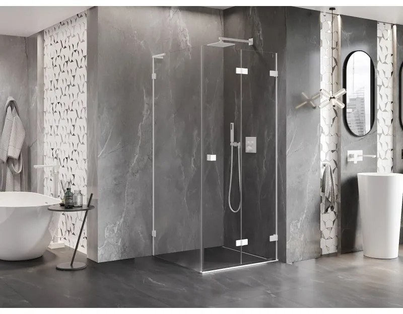 Mexen Lunar-F L, sklápací sprchový kút pravý 80 x 80 cm, 8mm číre sklo, biely profil, 836L-080-080-20-00-P