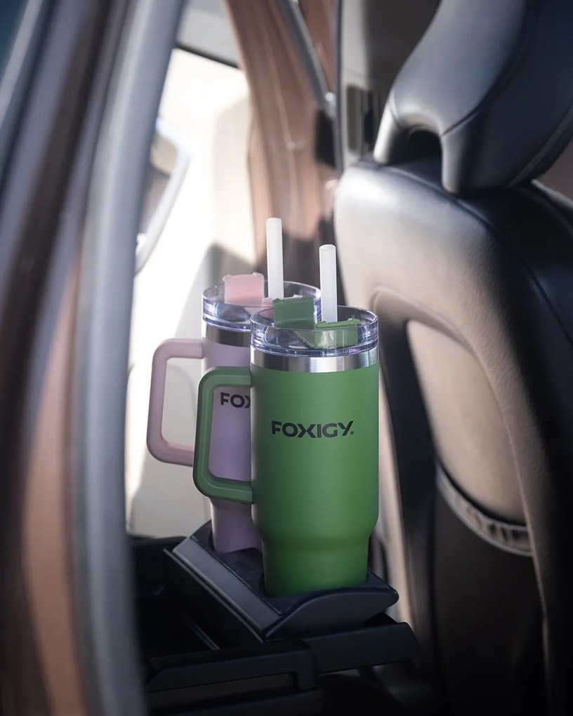 Foxigy Termohrnček do auta so slamkou 1200 ml Army green
