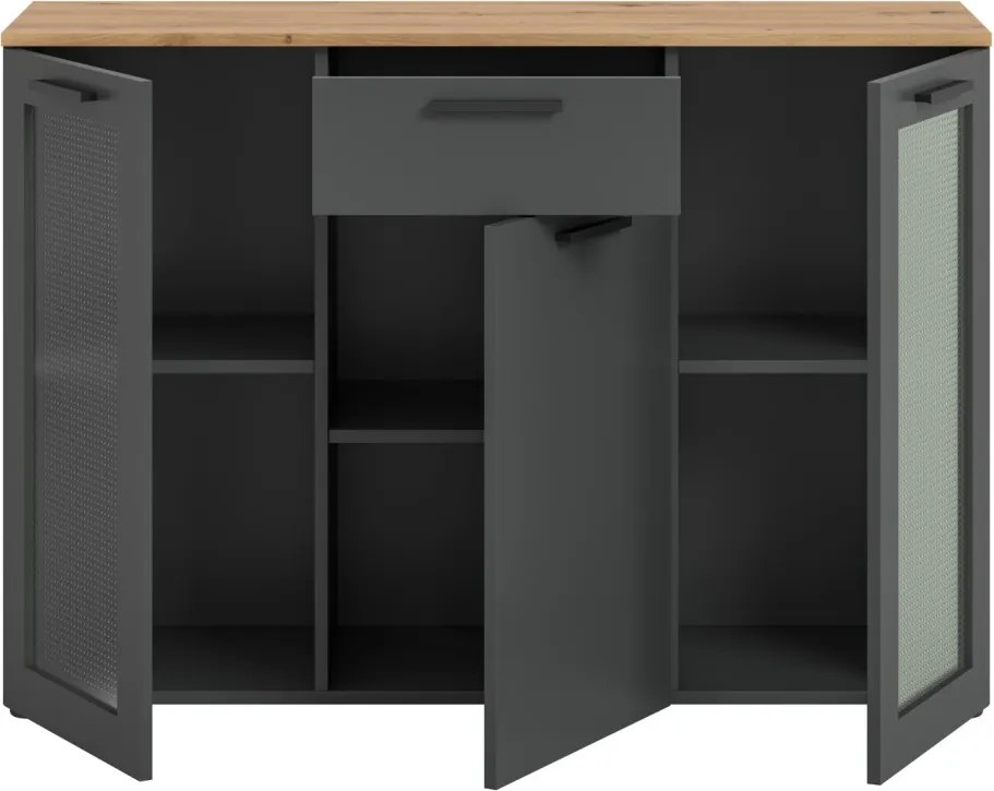 Komoda so šuplíkom Niklas, 120 cm, šedá/dub artisan