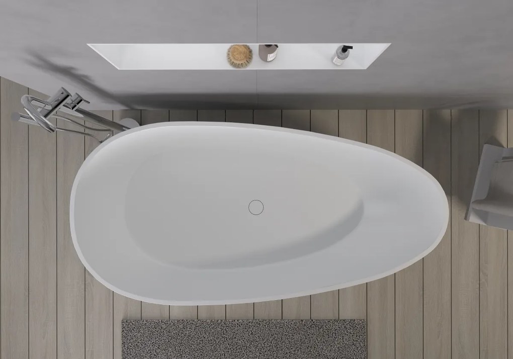 Cerano Aura, voľne stojaca vaňa z liateho mramoru 180x90 cm, biela matná, CER-CER-VELA1050W