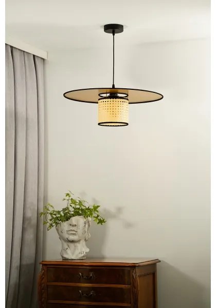 Duolla - Luster na lanku TOKYO RATTAN 1xE27/15W/230V pr. 50 cm zlatá/ratan