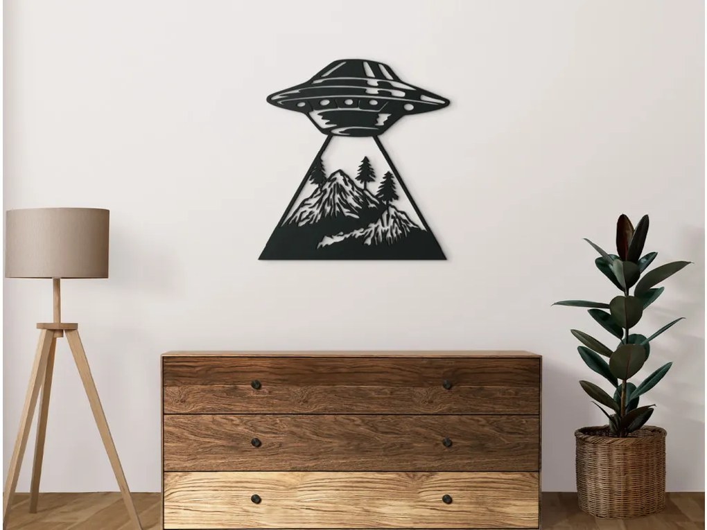 drevko Drevená nálepka UFO Rozmer obrazu: 34 x 32,5 cm, Farba dekorácie: Čierna