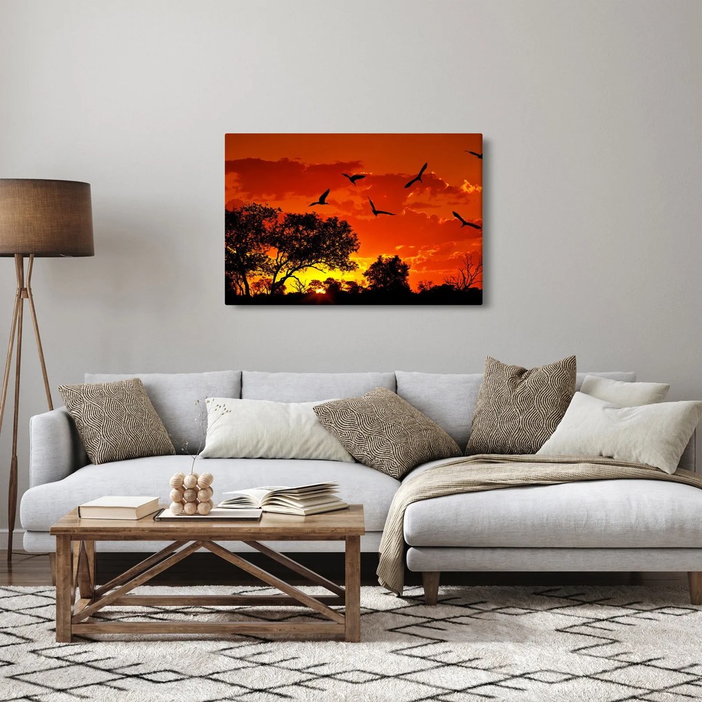 Obraz vtákov pri západe slnka (90x60 cm)