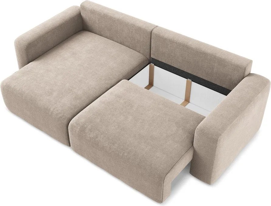 Béžová ženilková rozkladacia/s úložným priestorom rohová pohovka (ľavý roh/s leňoškou) Kona – Makamii