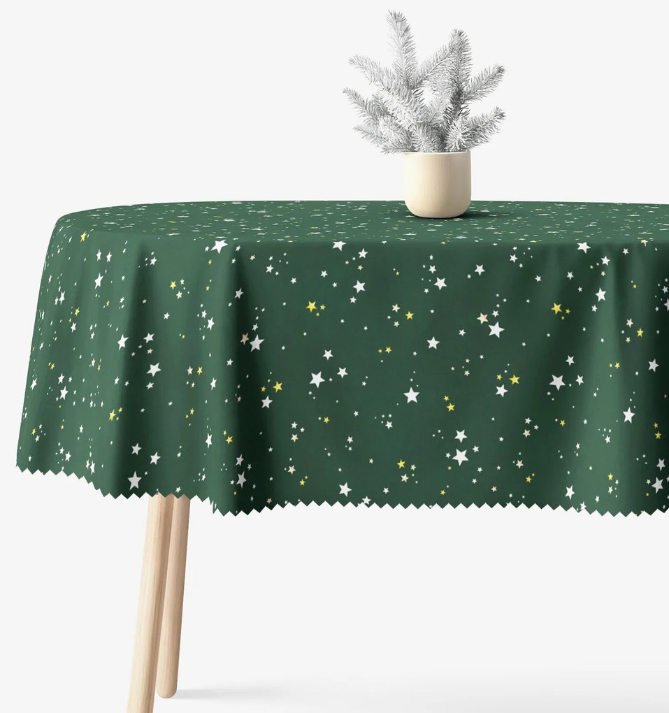 Goldea vianočný oválny teflónový obrus - hviezdičky na zelenej 120 x 200 cm