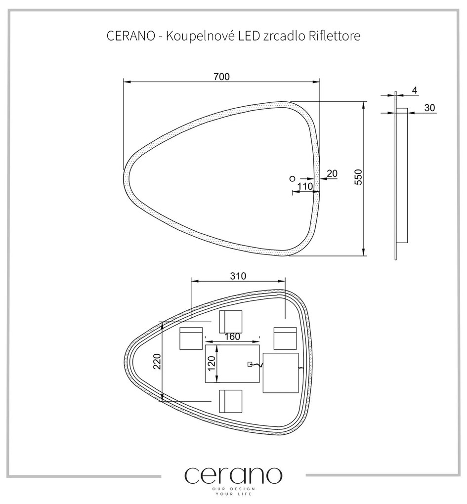 Cerano Riflettore, kúpeľňové LED zrkadlo 70x55 cm, CER-CER-429295