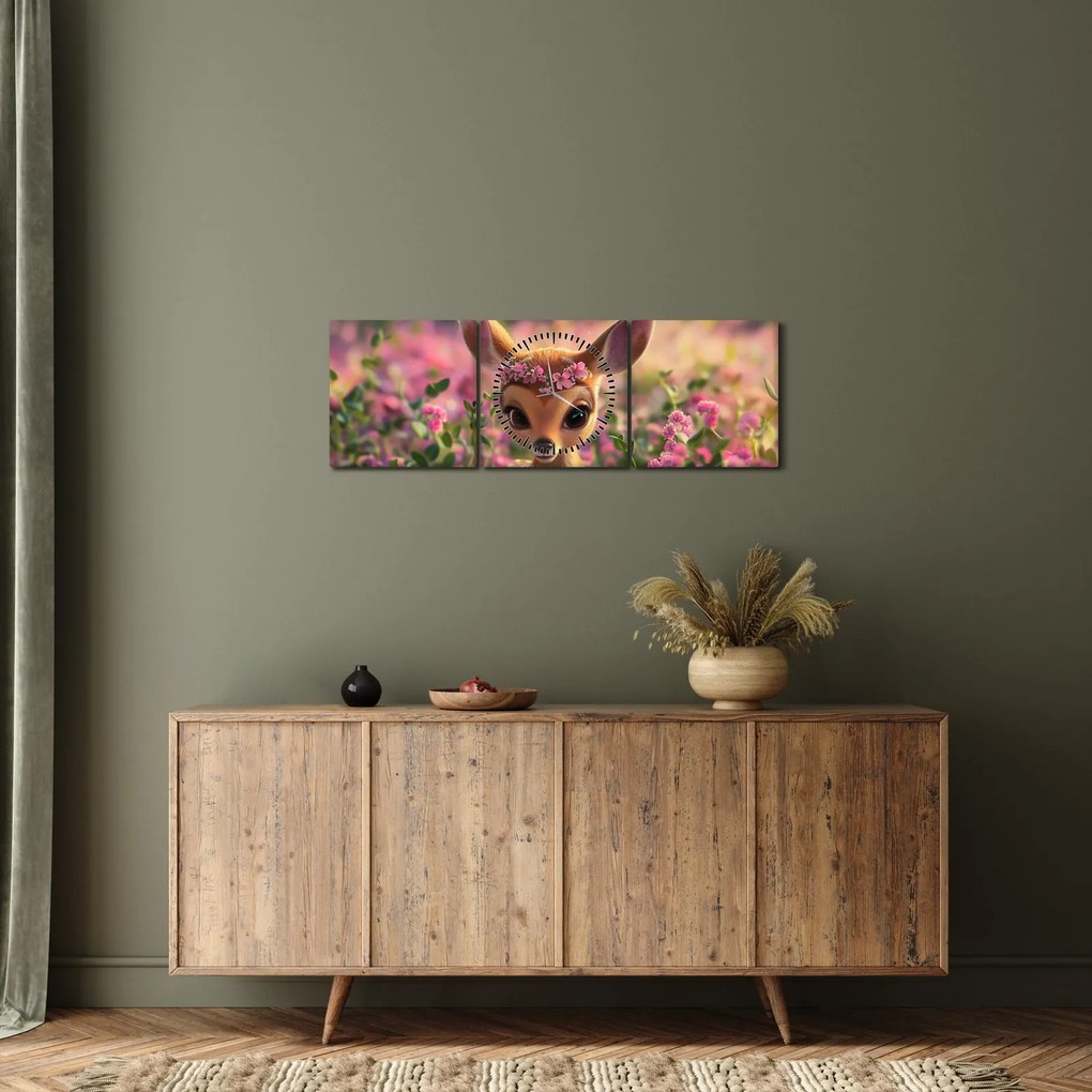 Obraz - Roztomilá srnčeka (s hodinami) (90x30 cm)