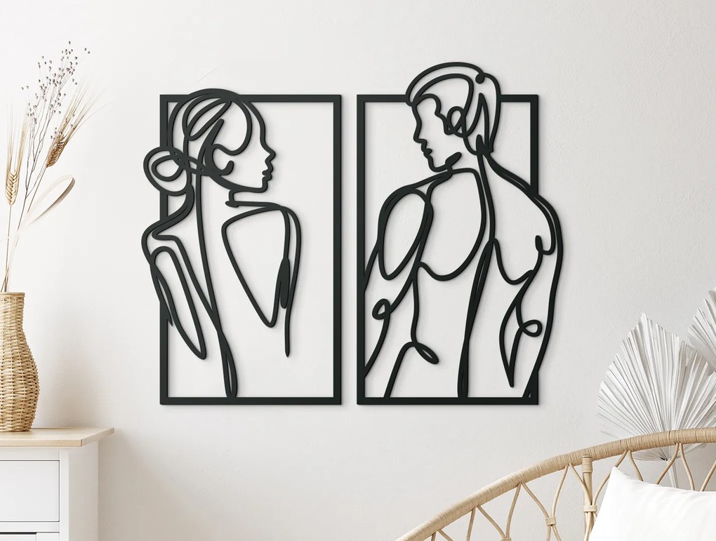drevko 2-dielny minimalistický obraz Párik Rozmer obrazu: 44,5 x 54,5 cm, Farba dekorácie: Čierna