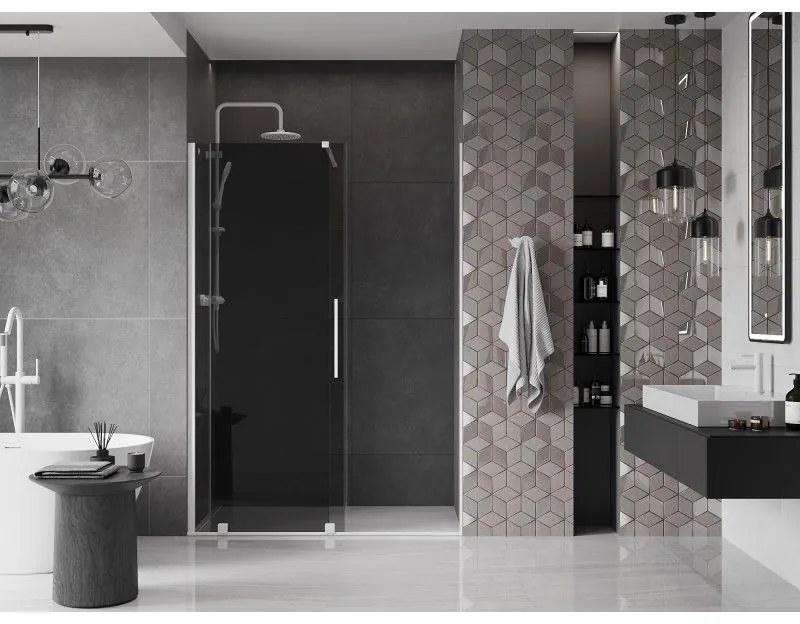 Mexen Velar, posuvné sprchové dvere do otvoru 160 cm, 8mm šedé sklo, biela matná, 871-160-000-41-20