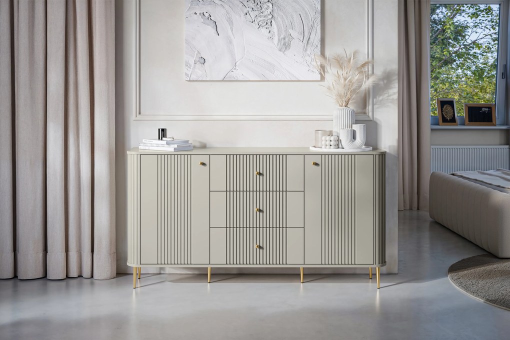 Komoda so zásuvkami Vesper 160 cm - kašmír / zlaté nohy