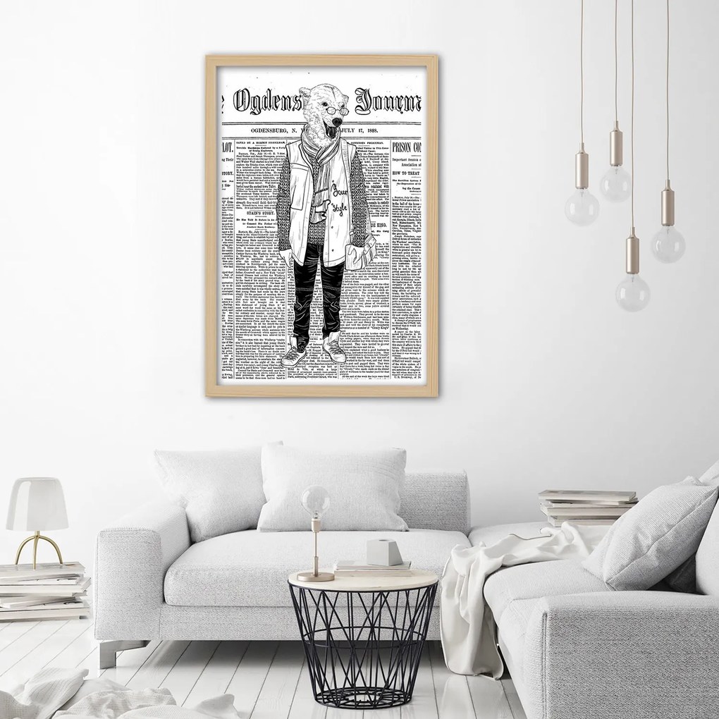 Gario Plagát Abstraktný medveď na pozadí novín Farba rámu: Bez rámu, Rozmery: 60 x 90 cm
