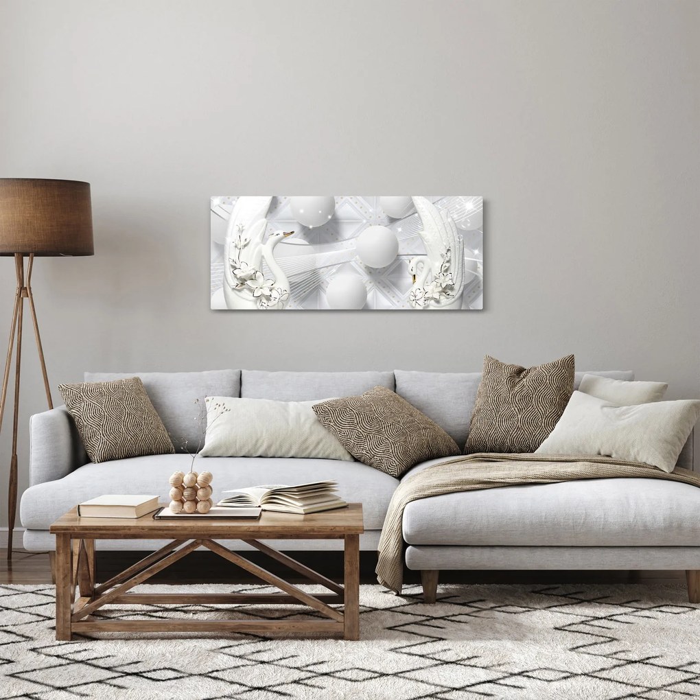 Obraz - Zlatá labuť na vode (120x50 cm)