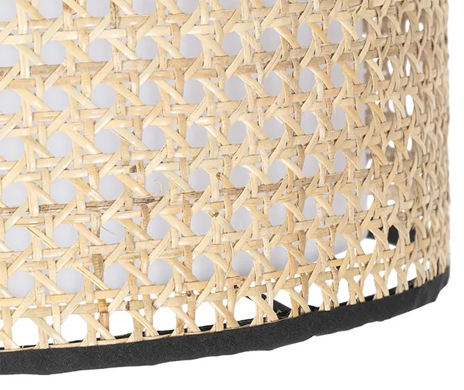 Rustikálna stojaca lampa čierna s ratanovým tienidlom - Kata