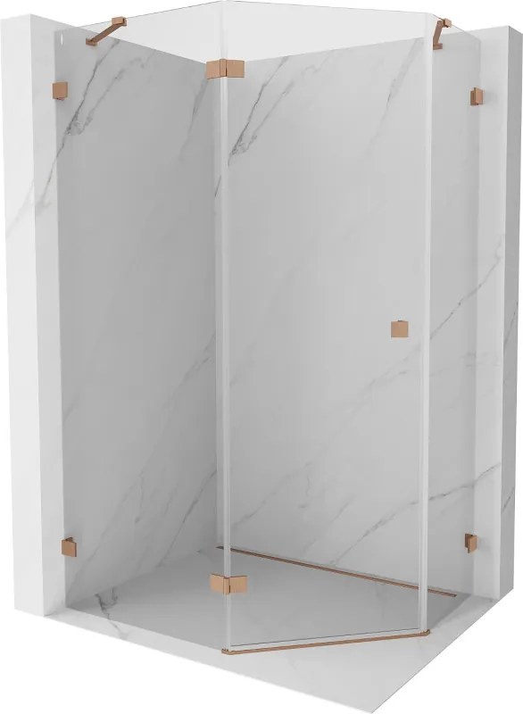 Mexen Lunar, Päťuholníkový sprchový kút Mexen Lunar naklápací doľava 100 x 90 cm, 8mm číre sklo, profil medená matná, 831-100L-090P-65-00-L