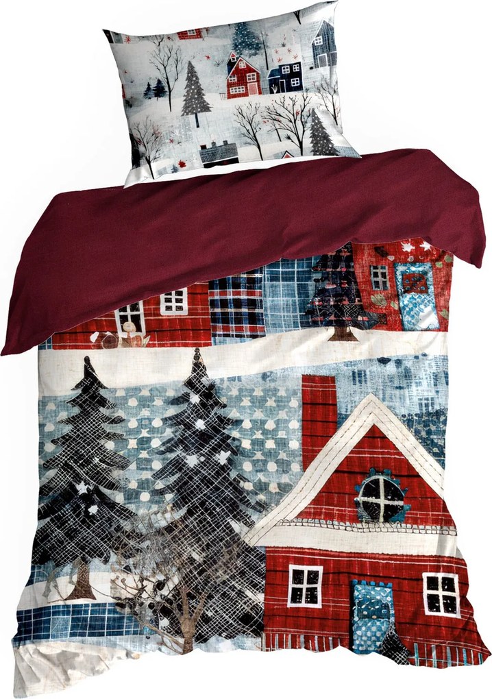 VIANOČNÉ SATÉNOVÉ OBLIEČKY NIKO 140X220 CM, 1 KS 70X80 CM VZOROVANÉ