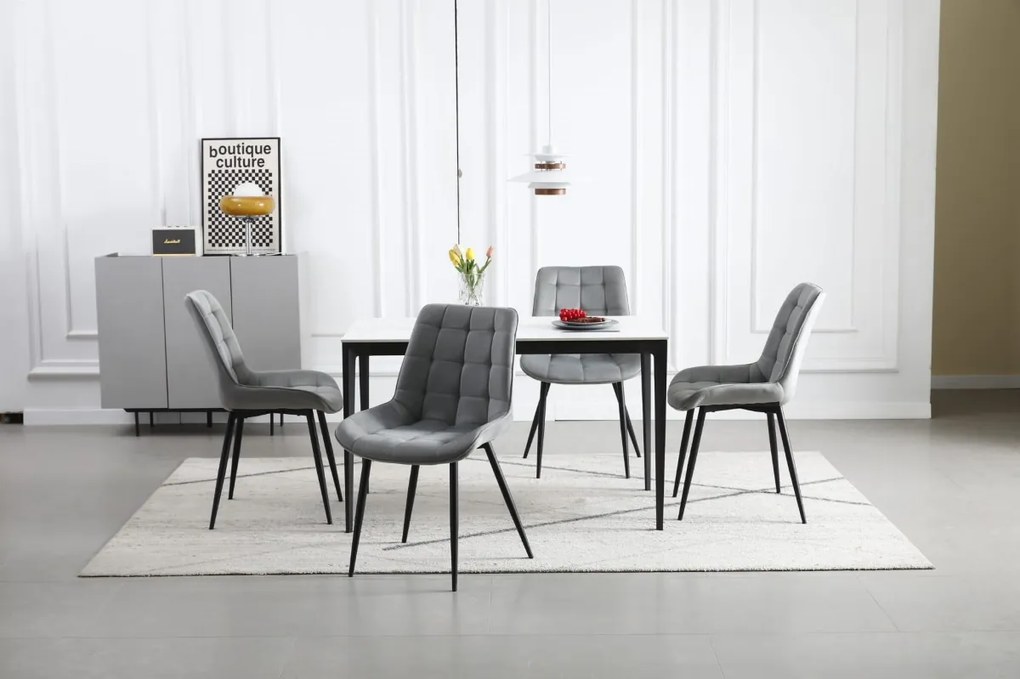 Svetlosivá zamatová stolička BERA s čiernymi nohami