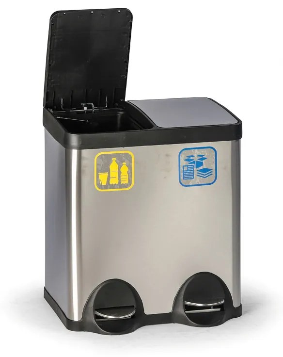 Nášľapný kôš na triedený odpad, 2x20 l, nerezový