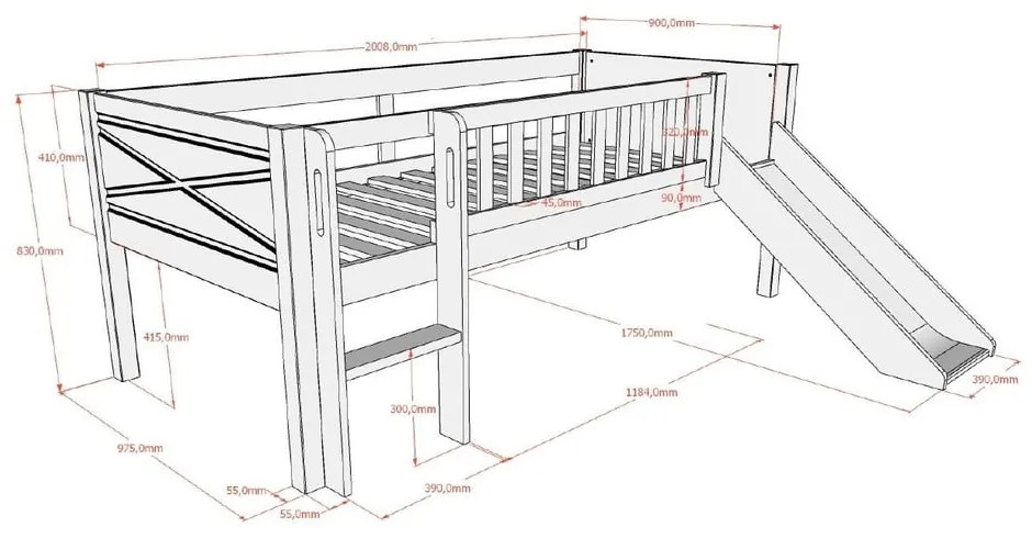 Biela vyvýšená detská posteľ z borovicového dreva s roštom 90x200 cm Scott – Vipack