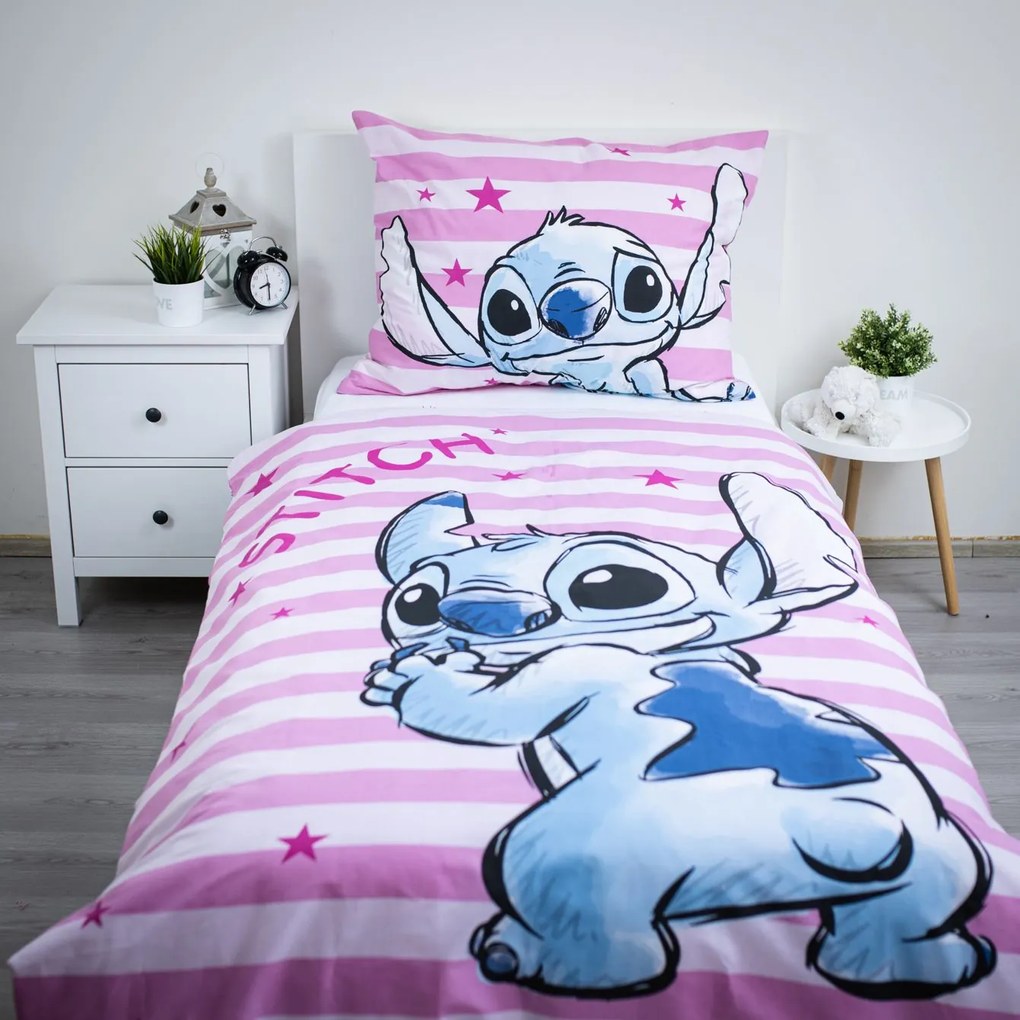 Halantex Bavlnené obliečky 140x200 + 70x90 cm - Lilo a Stitch "Pink Stars"