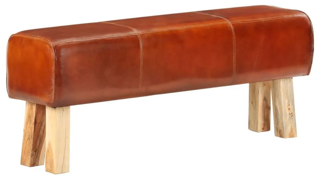 Gymnastická lavička 120 cm hnedá pravá koža a masívne mangovníkové drevo