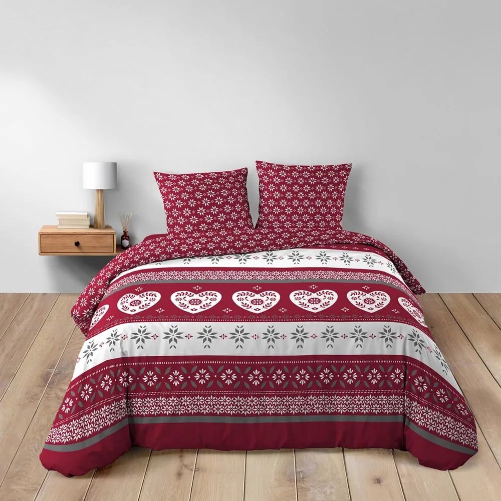 Červené predĺžené bavlnené obliečky na dvojlôžko 240x220 cm Alpage – douceur d'intérieur