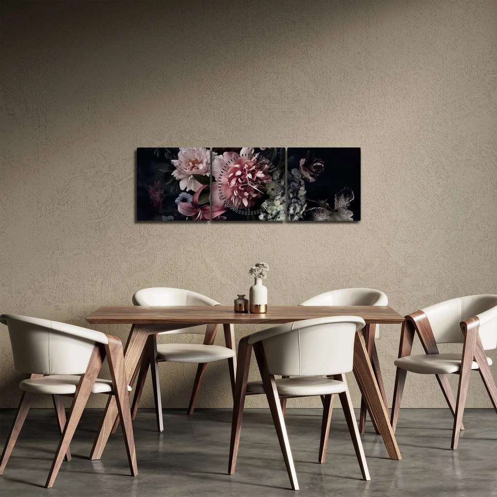 Obraz kytice (s hodinami) (90x30 cm)