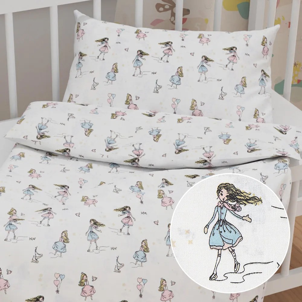 Biante Detské bavlnené posteľné obliečky do postieľky Sandra SA-261 Krasokorčuliarky na krémovom Do postieľky 100x135 a 40x60 cm