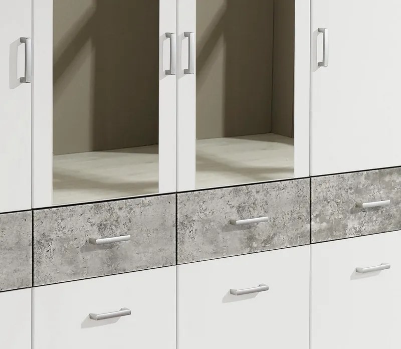 Šatníková skriňa Bremen, 181 cm, biela/šedý betón