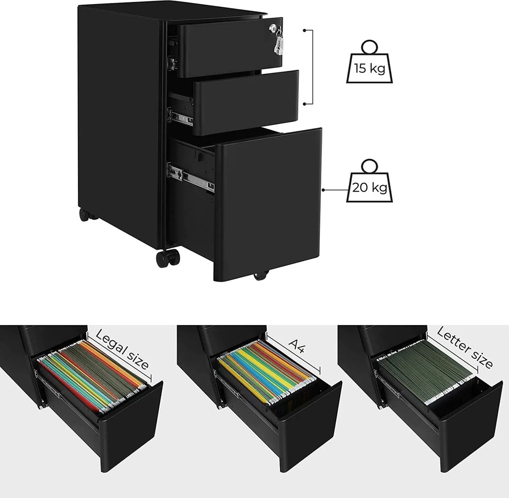 Kartotéka so zámkom, kancelárska skrinka, čierna