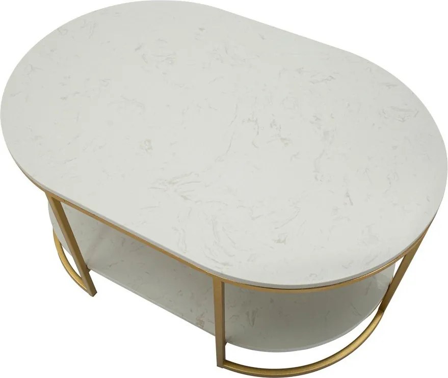 Biely/v zlatej farbe konferenčný stolík s mramorovou doskou 60x90 cm Izmir – Mauro Ferretti