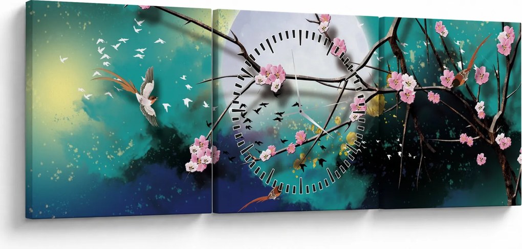 Obraz - Strom, grafika (s hodinami) (90x30 cm)