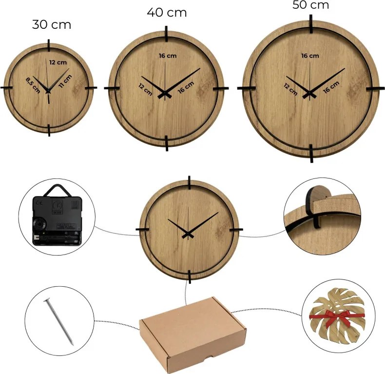 Drevené nástenné hodiny Lesná chatka pri jazere | SENTOP HDF0585-GOLD-OAK