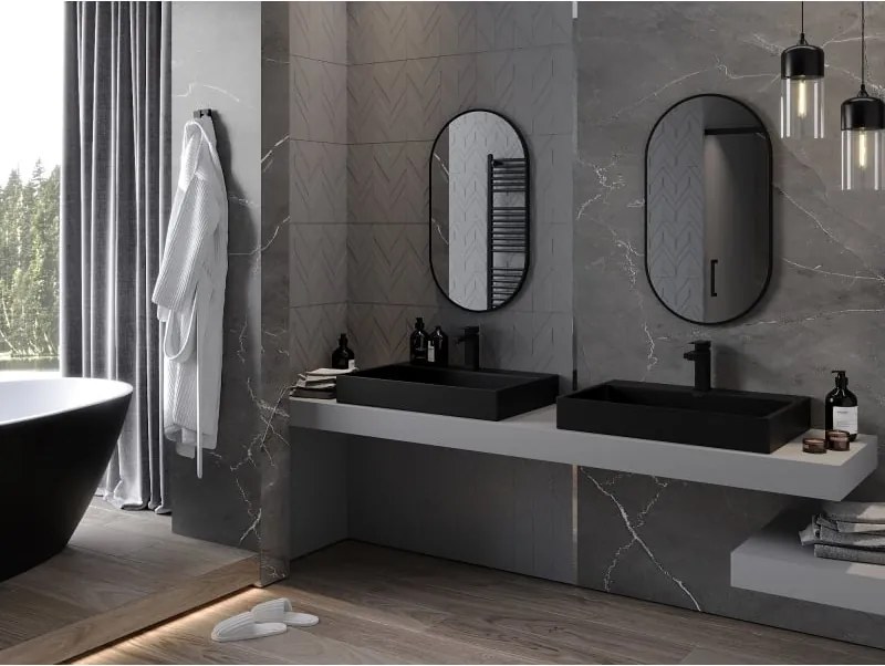 Mexen Loft oválne kúpeľňové zrkadlo 80 x 45 cm, čierny rám - 9851-080-045-000-70
