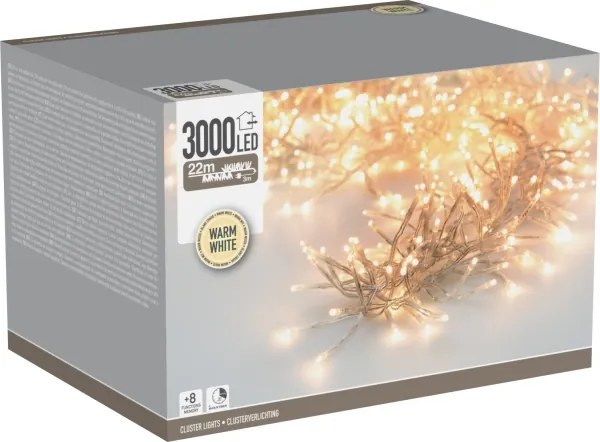 Vonkajšia LED vianočná reťaz 3000xLED/230V/8 funkcií 24,8 m IP44 teplá biela