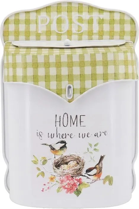 Biela antik poštová schránka s vtáčikmi Home - 24*10*35 cm